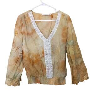 NY&C Size Extra Large XL Boho Indie Tie Dye Blouse Earthy Tones Cotton Trumpet